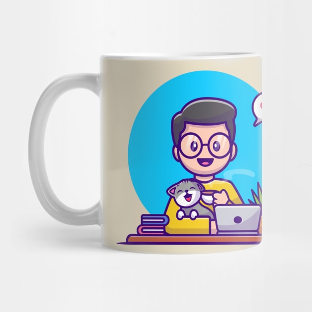 Man Drink Coffee With Cat And Laptop by Catalyst Labs